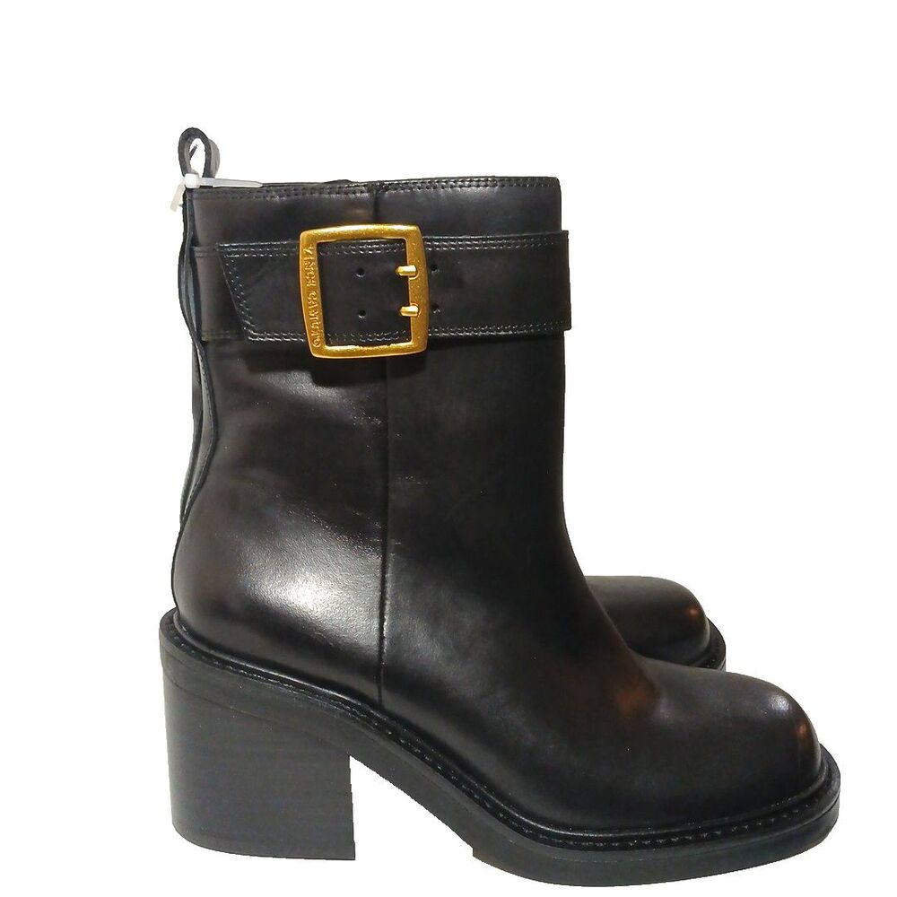 Vince Camuto Bembonie Leather Buckle Side Zip Ankle Boots Black 8.5M $150 MSRP - Picture 6 of 11